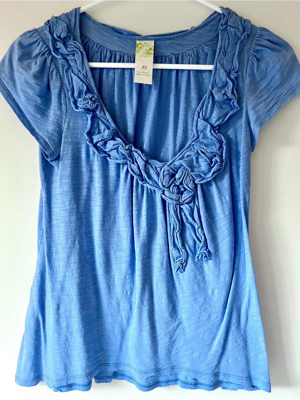 Anthropologie Light Blue Women's Ruffle-Trim Knit Top